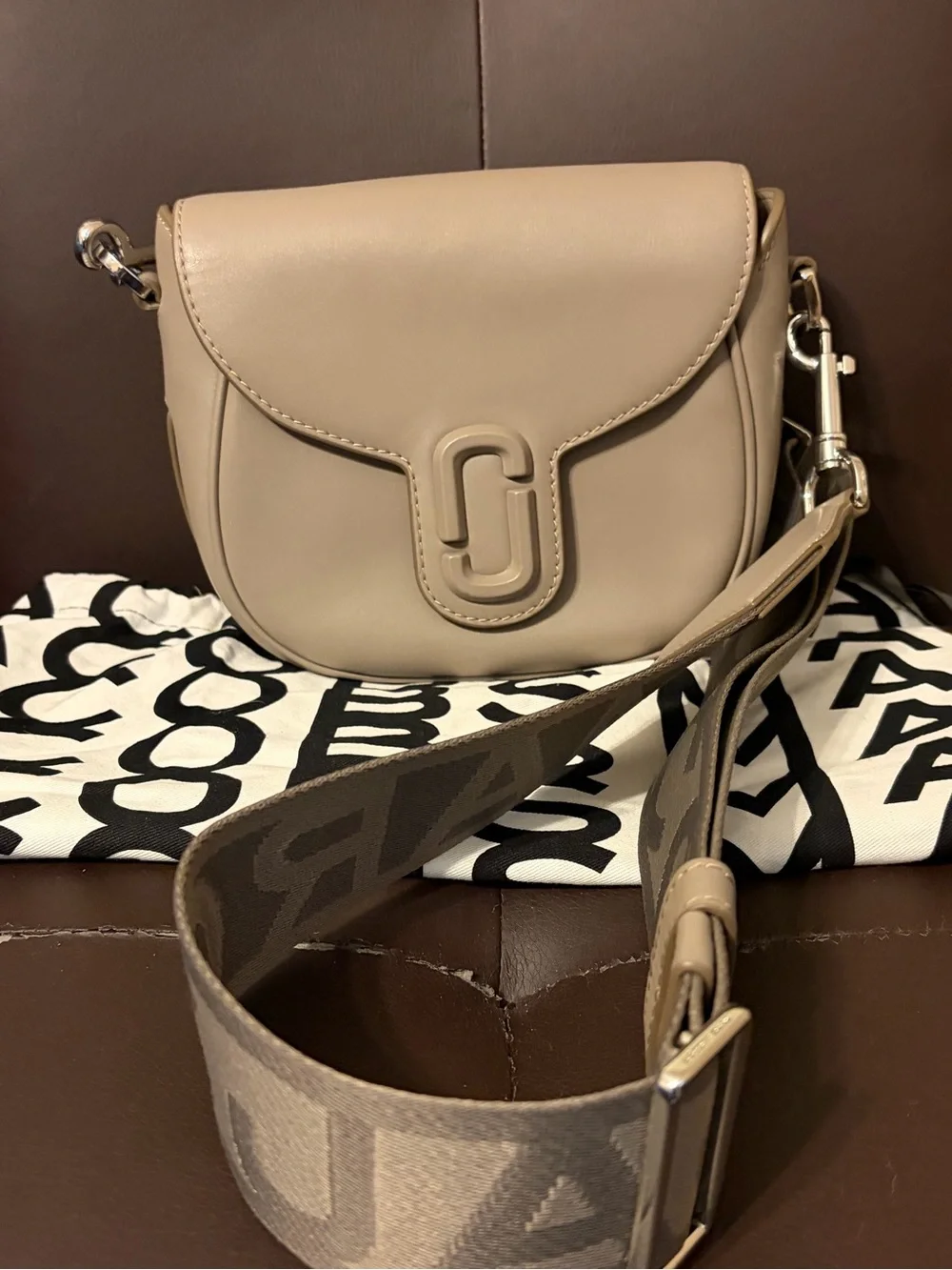 Marc Jacobs Taupe Crossbody Bag with Branded Strap